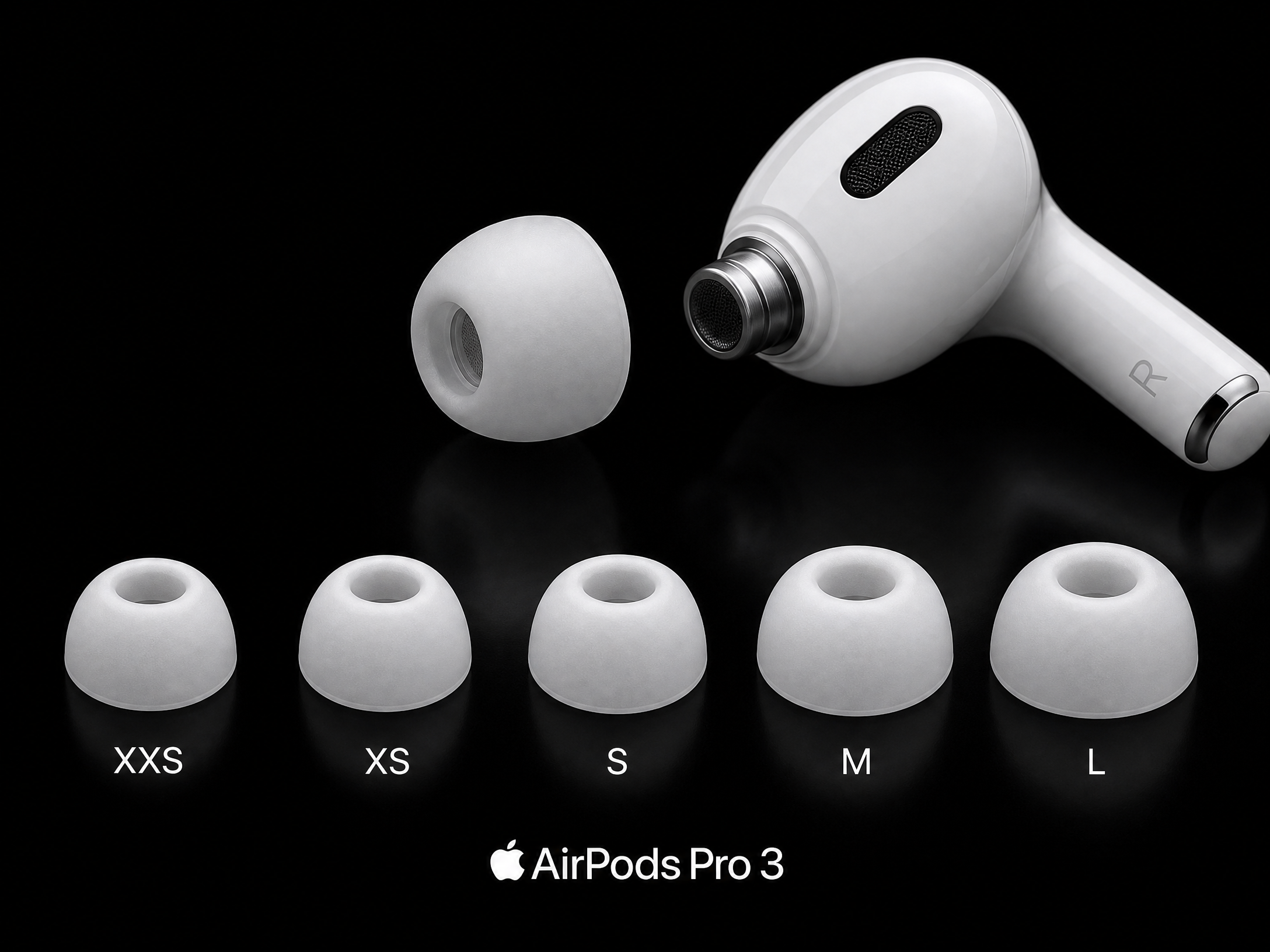 Five AirPods Pro 3 ear tip sizes